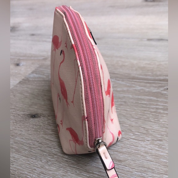 [kate spade] Flamingo Printed Quality Leather Zip-Up Pink Cosmetic Small Bag - Picture 6 of 10